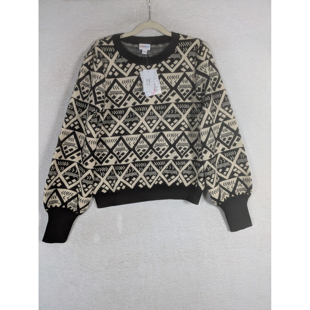 NEW LuLaRoe Piper Sweater Women's M Black Cream Geometric Diamond Knit Top